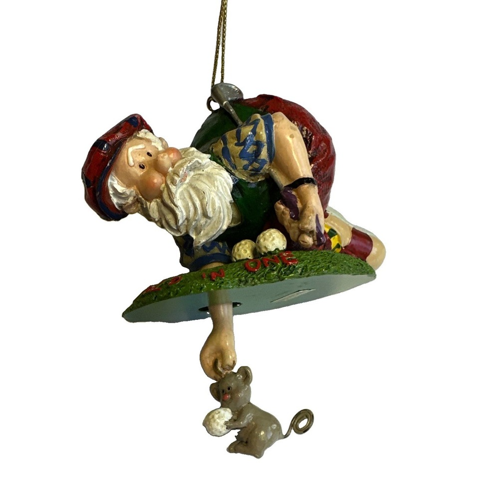 VTG Kurt Adler Funny Golf Gnome Christmas Ornament "Hole-In-One" with Mouse
